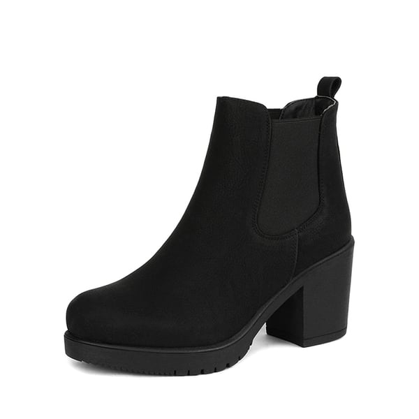 Chunky High Heel Chelsea Ankle Boots - BLACK PU -  0